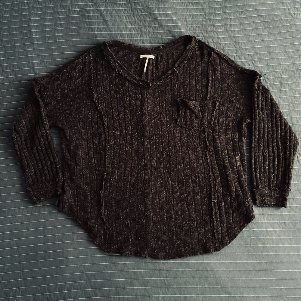 STITCHDROP Raw Edge V-Neck Sweater